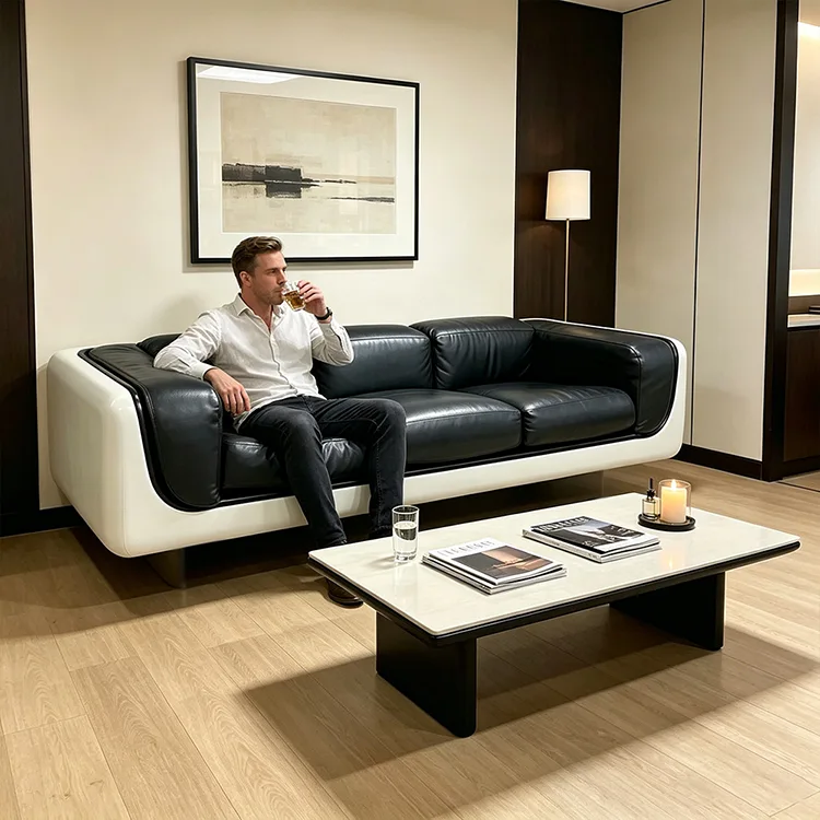 Commercial Fiberglass Leather Sofa